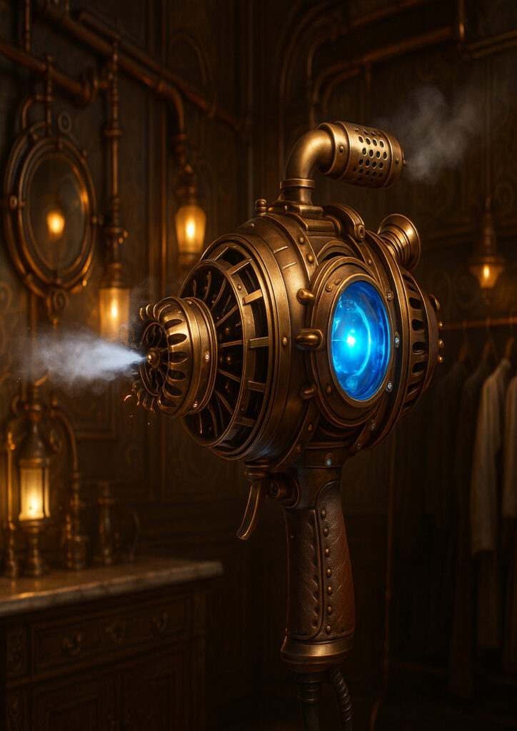 Mechanical steampunk everyday item illustration portraying a functional object from an alternate industrial era.