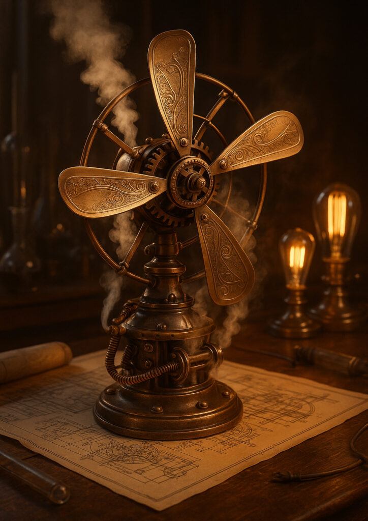 Mechanical steampunk everyday item illustration portraying a functional object from an alternate industrial era.