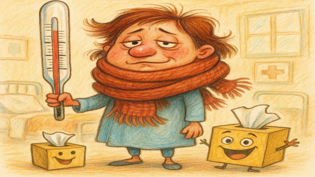 Humorous caricature artwork with exaggerated features and gentle satirical tone