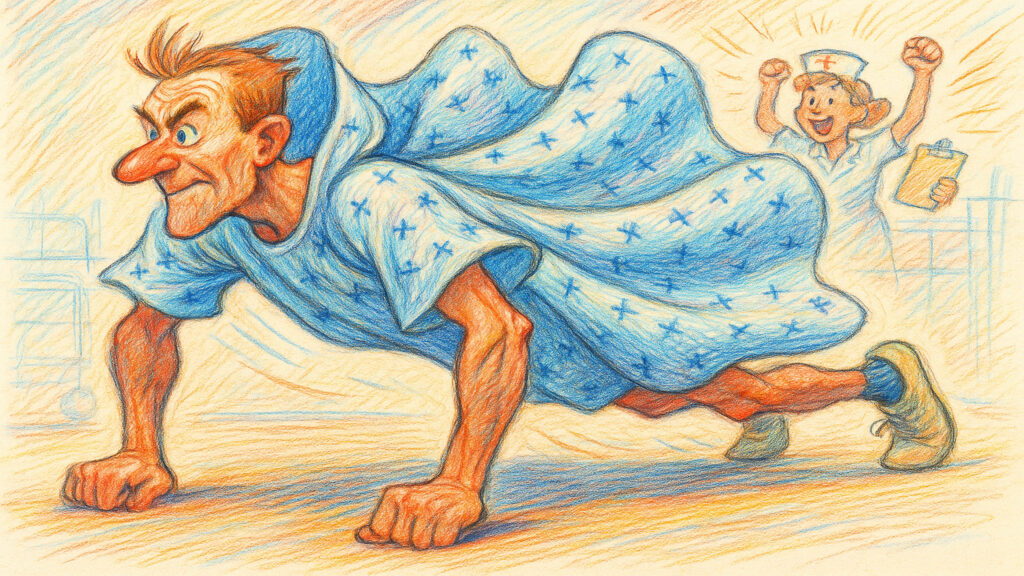 Humorous caricature artwork with exaggerated features and gentle satirical tone