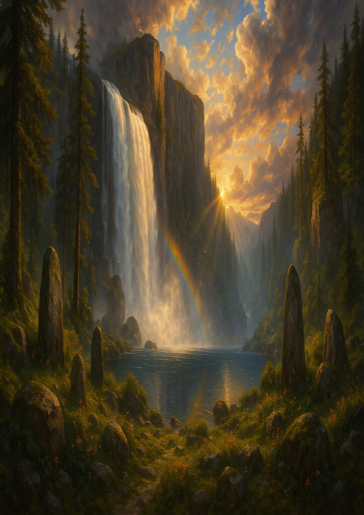 fantasy waterfall scenery with cascading water