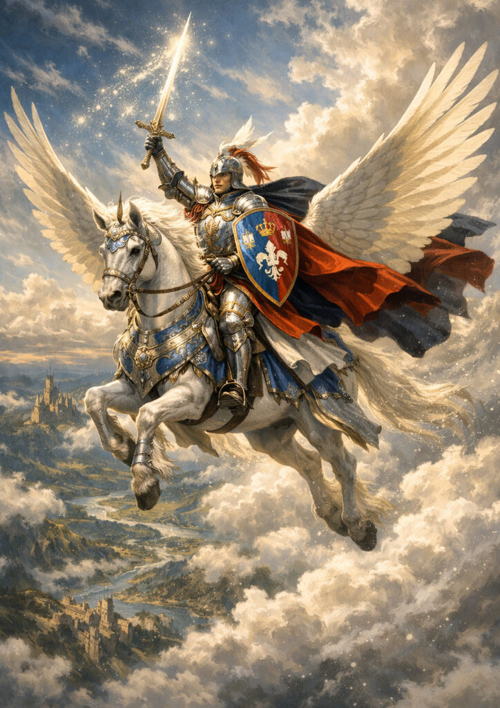 Epic warhammer inspired knights battlefield scene