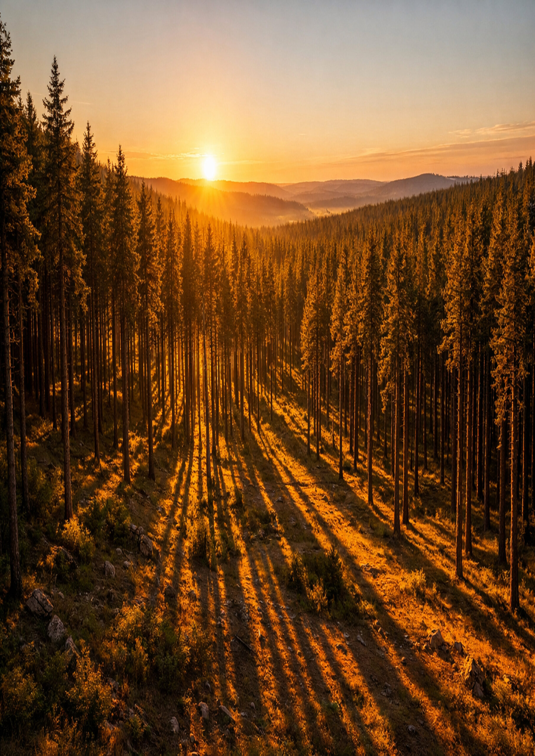 forest landscape image with deep woods and light