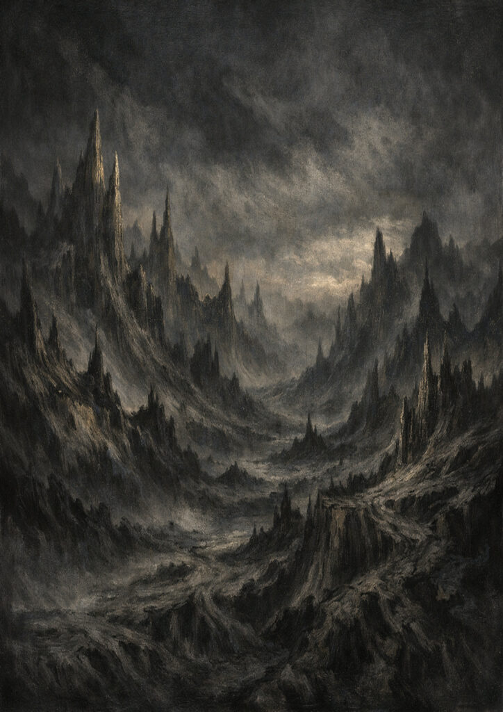 mountain landscape artwork showing mountain range