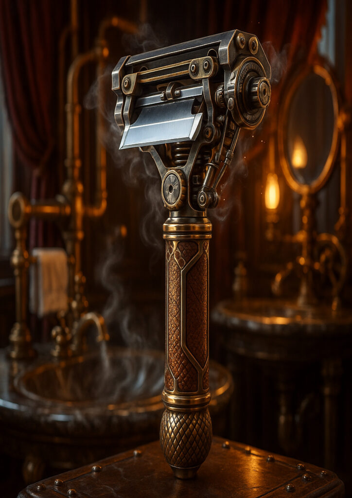 Everyday object illustrated as a steampunk device built from brass, steel, and intricate machinery.