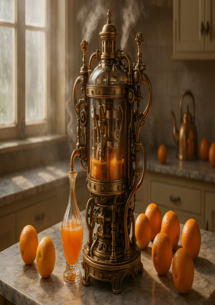 Illustration showing an ordinary object transformed into a steampunk mechanical creation.