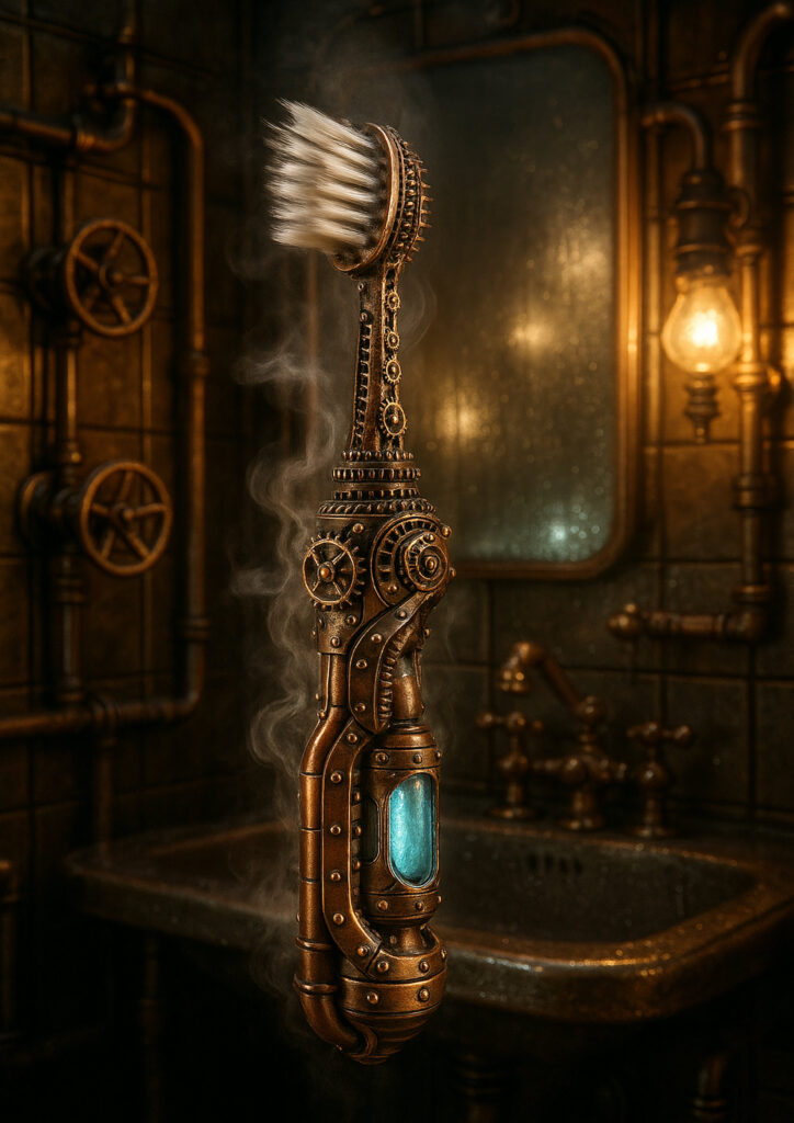 Illustration showing an ordinary object transformed into a steampunk mechanical creation.
