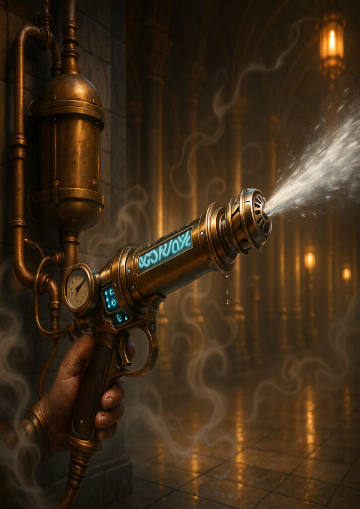 Steampunk everyday item artwork combining practical design with imaginative mechanical features.