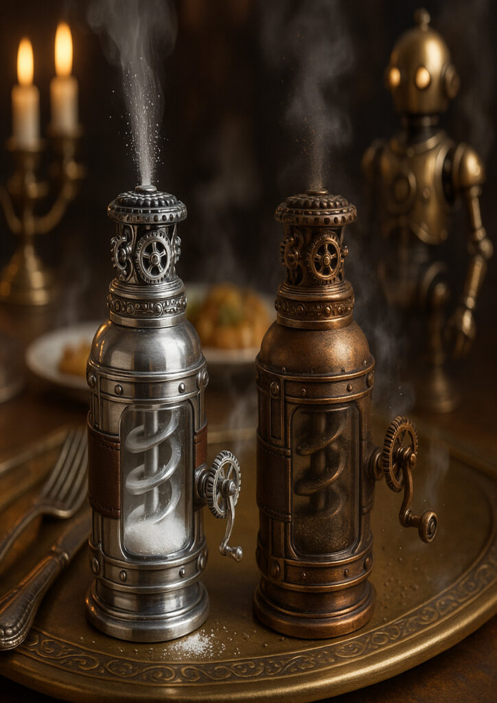 Steampunk everyday item artwork combining practical design with imaginative mechanical features.