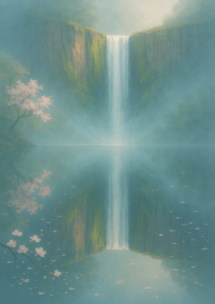 fantasy waterfall landscape with magical atmosphere