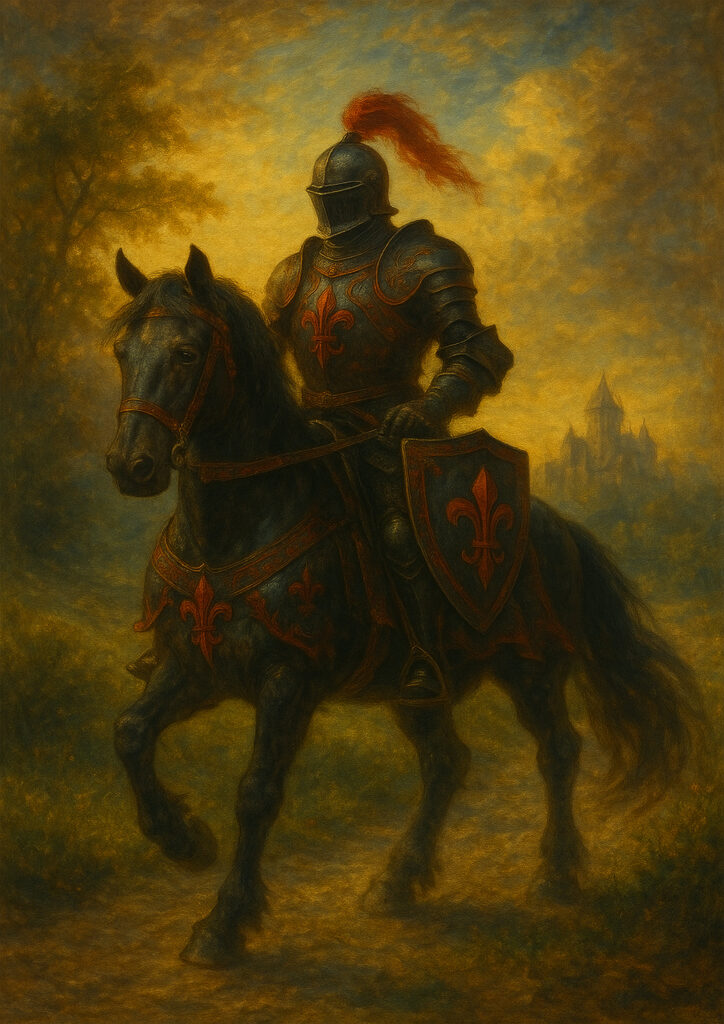 Fantasy knight in full plate armor, detailed medieval warrior illustration, epic knight fantasy wall art, high resolution printable