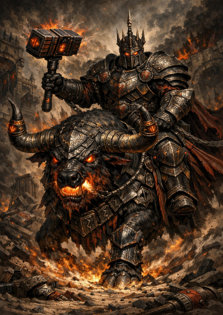 Dark fantasy chaos dwarfs with warhammer influence