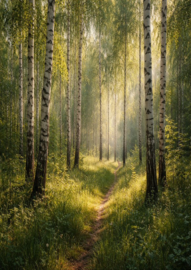 forest landscape image with deep woods and light
