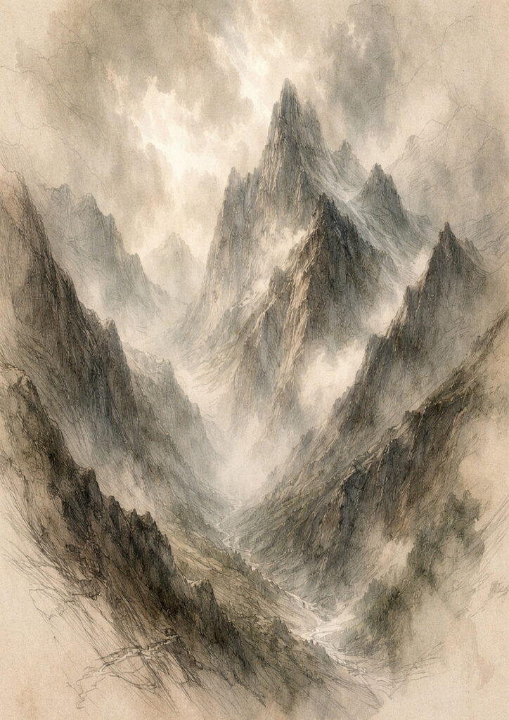 mountain landscape image showing rocky peaks