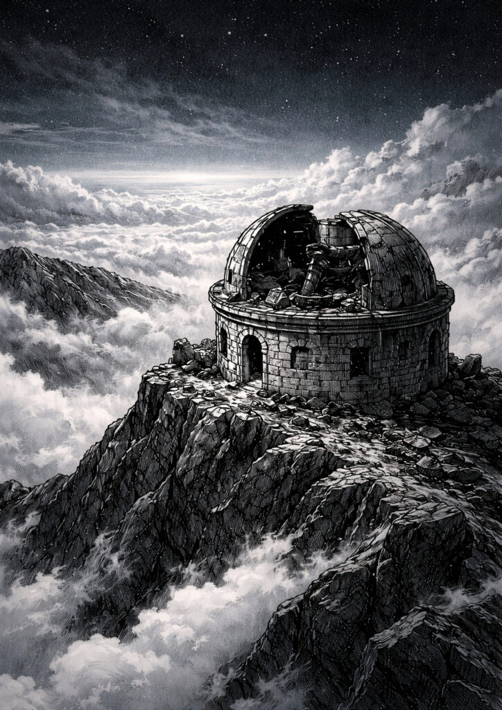 ruins landscape sketch with crumbling architecture