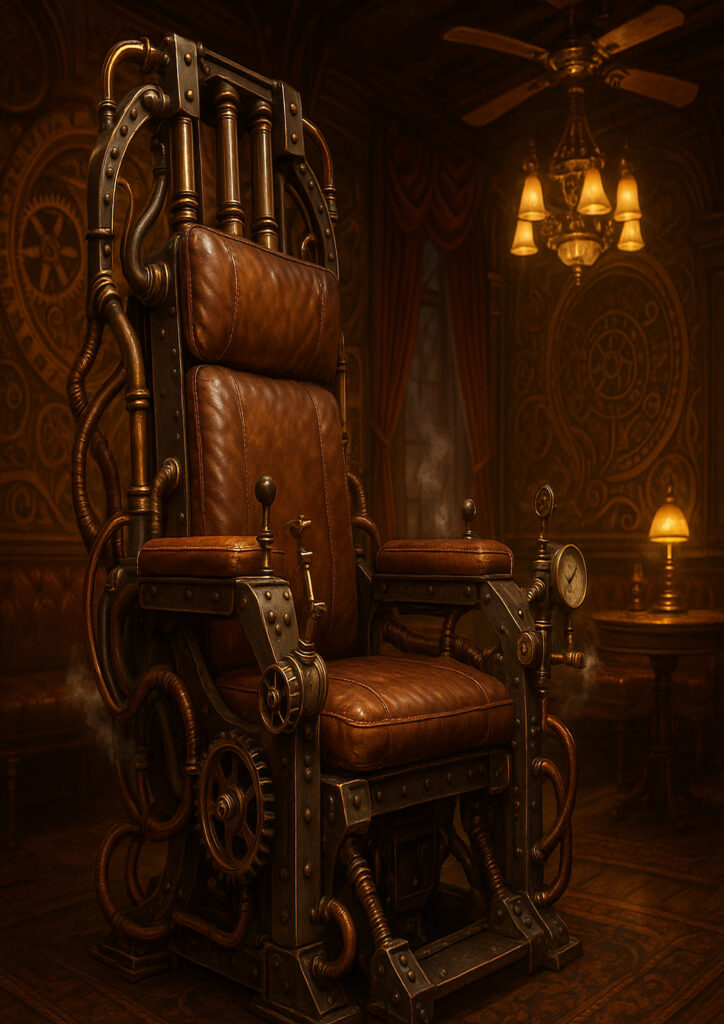 Steampunk everyday item artwork combining practical design with imaginative mechanical features.