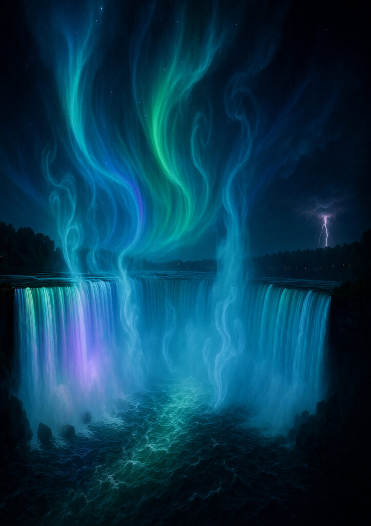 fantasy waterfall landscape with magical atmosphere