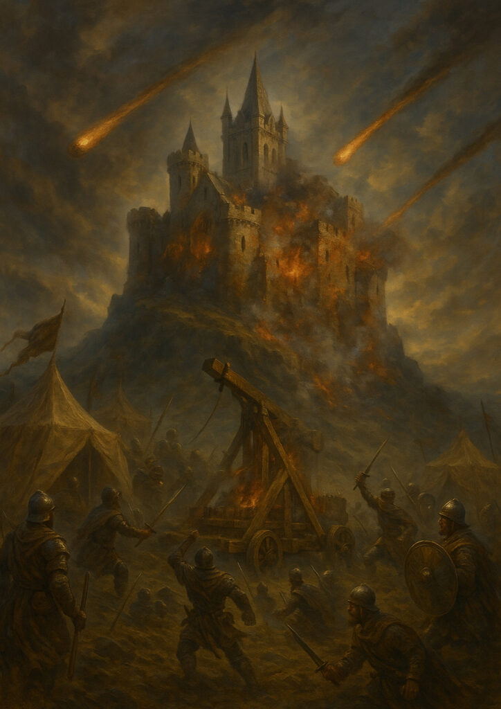 Painterly fantasy castle artwork, expressive brushstrokes, classic painted medieval fortress, artistic castle wall art