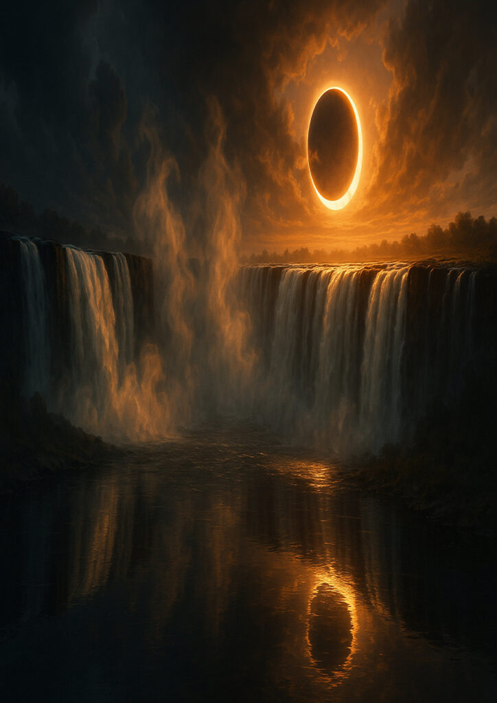 photorealistic waterfall landscape with flowing water