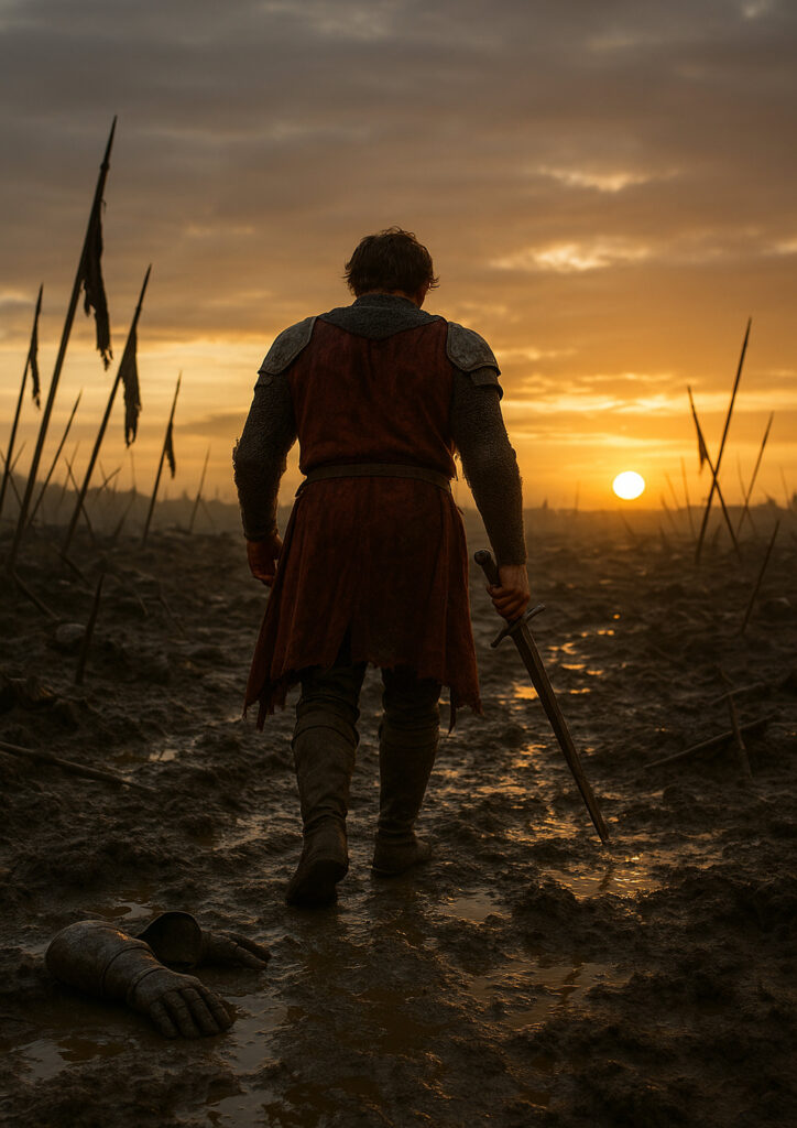 Photorealistic medieval knight in full plate armor, ultra realistic steel textures, cinematic lighting, high resolution knight wall art