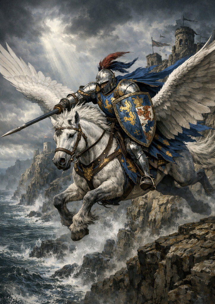 Epic warhammer inspired knights battlefield scene