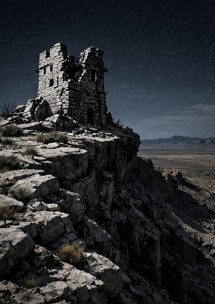 ruins landscape sketch illustration showing decay