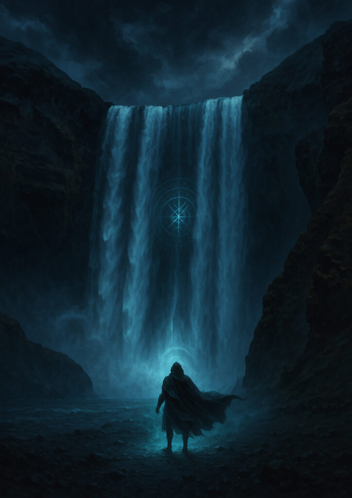 fantasy waterfall landscape with magical atmosphere