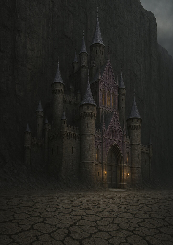 Photorealistic medieval castle, ultra realistic stone fortress with towers and walls, cinematic lighting, high resolution castle wall art