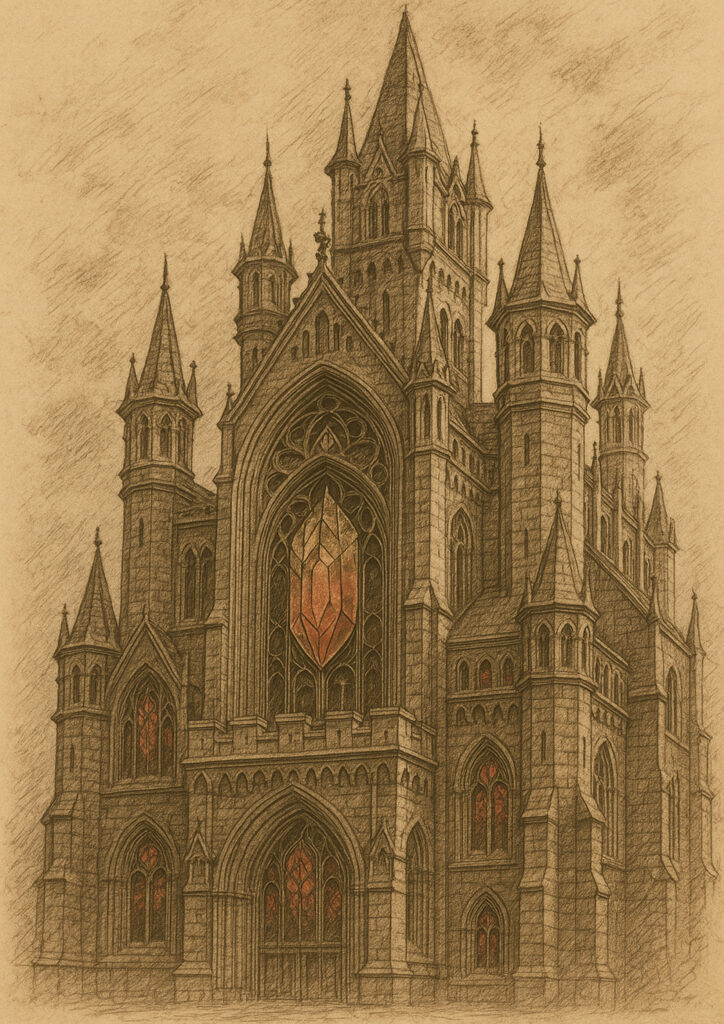Sepia sketch of medieval castle, hand-drawn architectural illustration, classic castle line art with vintage sepia tones