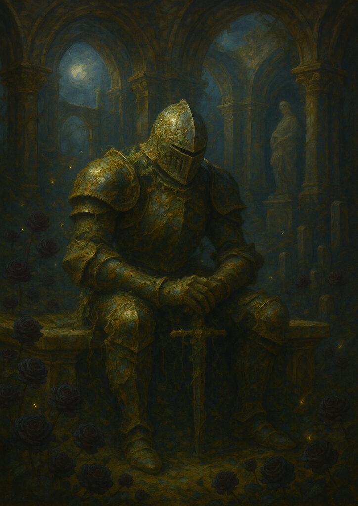 Fantasy knight in full plate armor, detailed medieval warrior illustration, epic knight fantasy wall art, high resolution printable