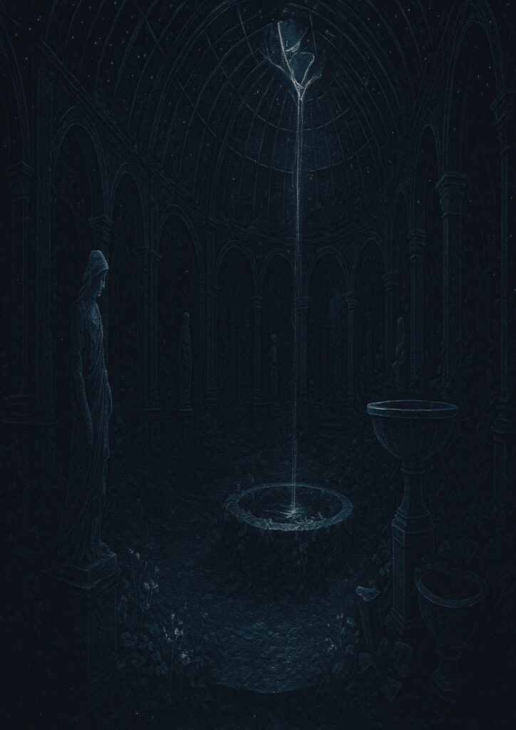 ink waterfall landscape illustration with flowing water