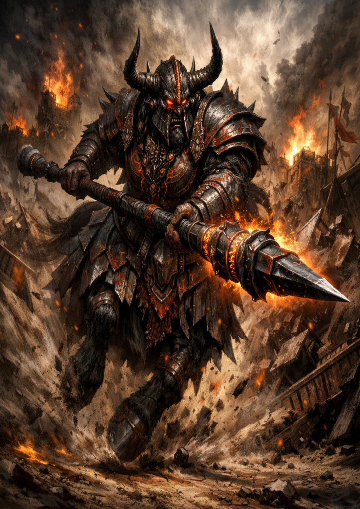 Dark fantasy chaos dwarfs with warhammer influence