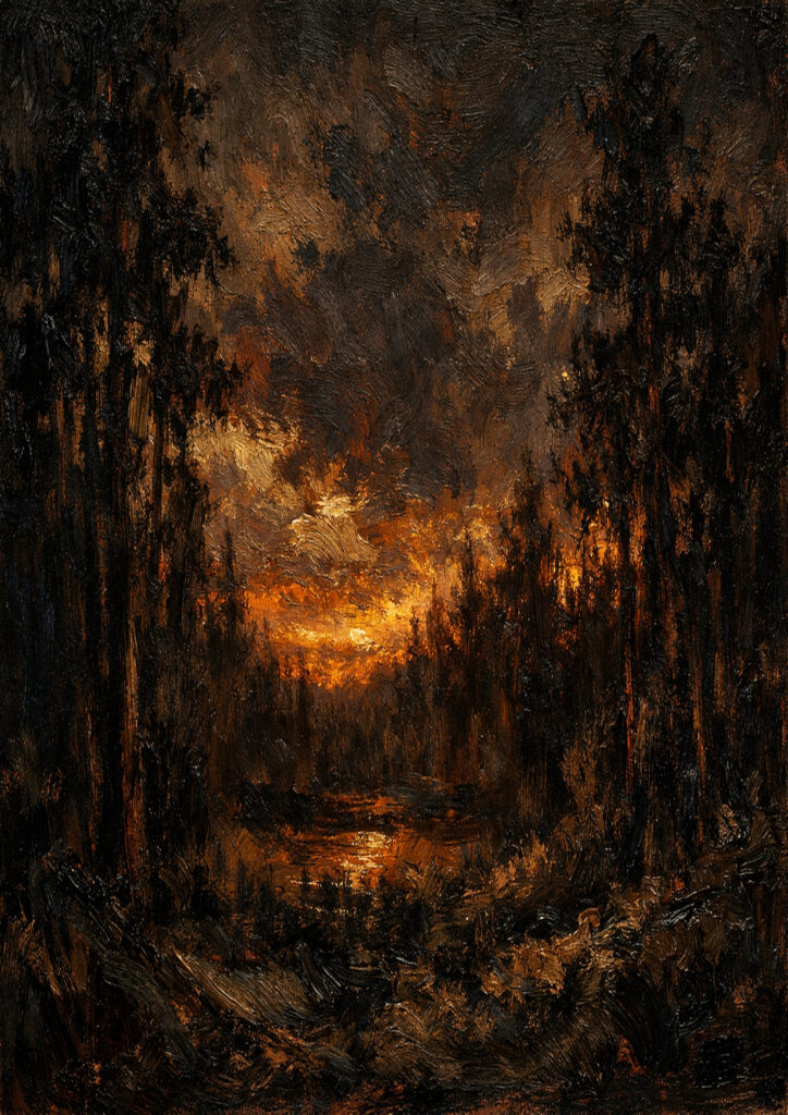 forest landscape illustration with atmospheric depth