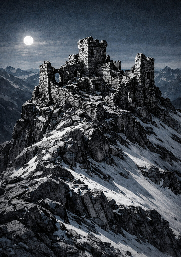 ruins landscape sketch illustration showing decay