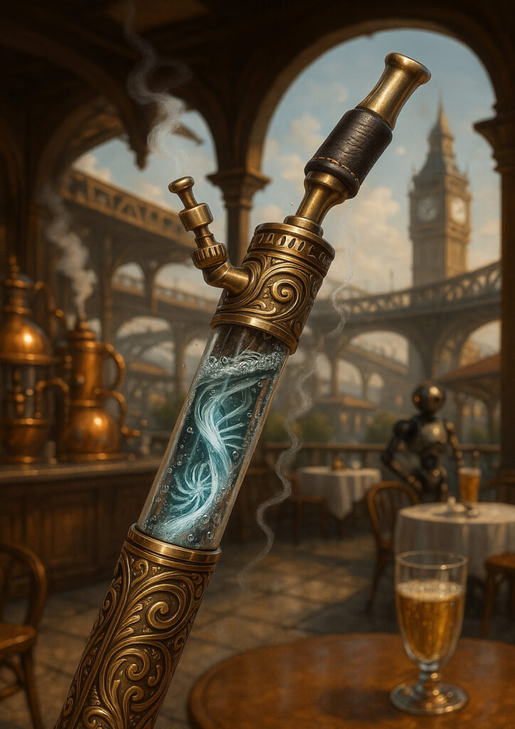 Steampunk illustration showing a household item converted into a detailed mechanical invention.