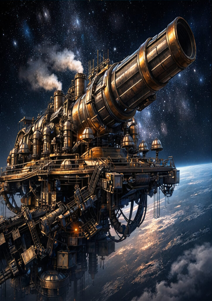 Steampunk vehicle design showing a retro-futuristic machine driven by steam-powered technology.