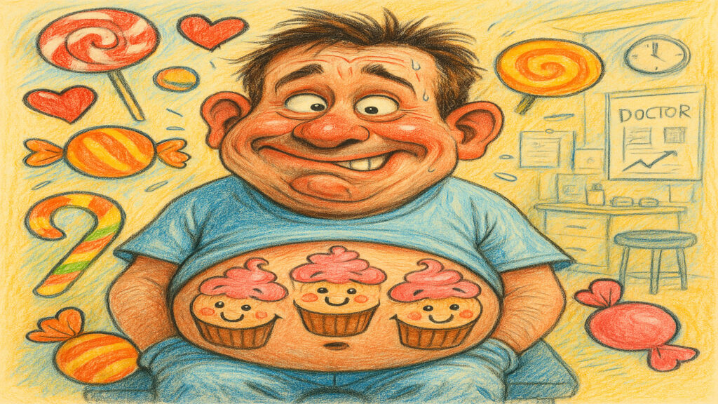 Humorous caricature illustration with expressive style and subtle visual humor