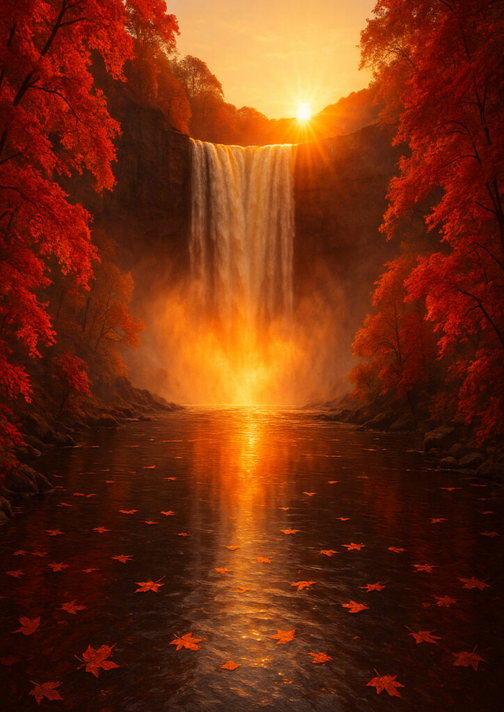 fantasy waterfall landscape with magical atmosphere