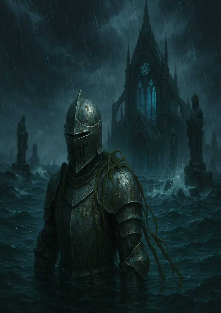 Photorealistic medieval knight in full plate armor, ultra realistic steel textures, cinematic lighting, high resolution knight wall art