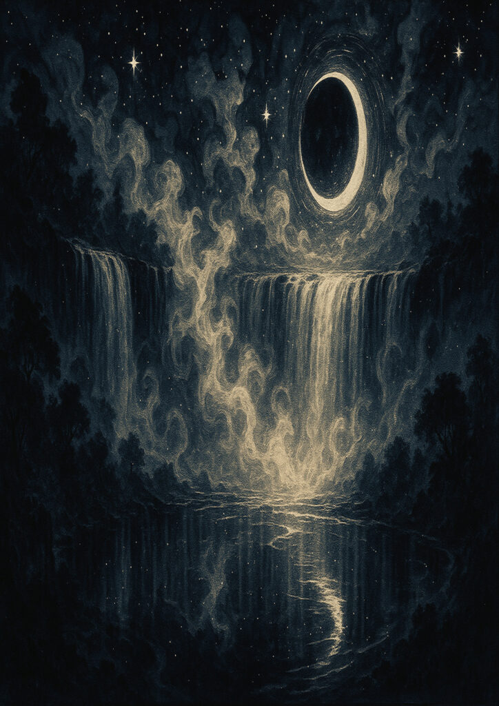 ink waterfall landscape illustration with flowing water