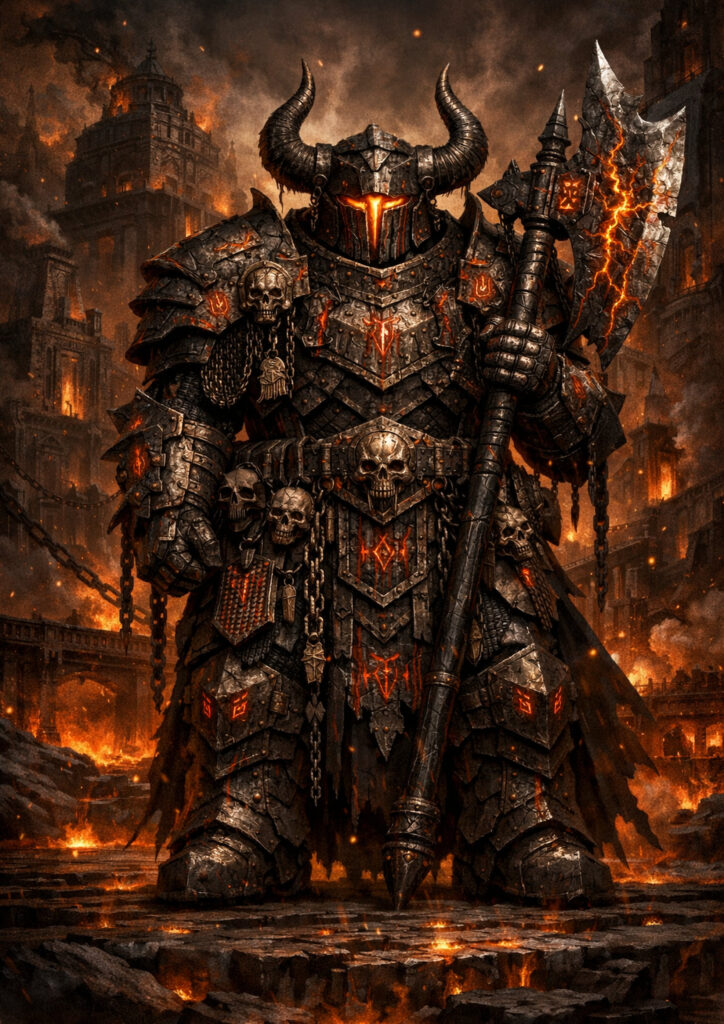 Epic warhammer inspired chaos dwarfs battlefield scene