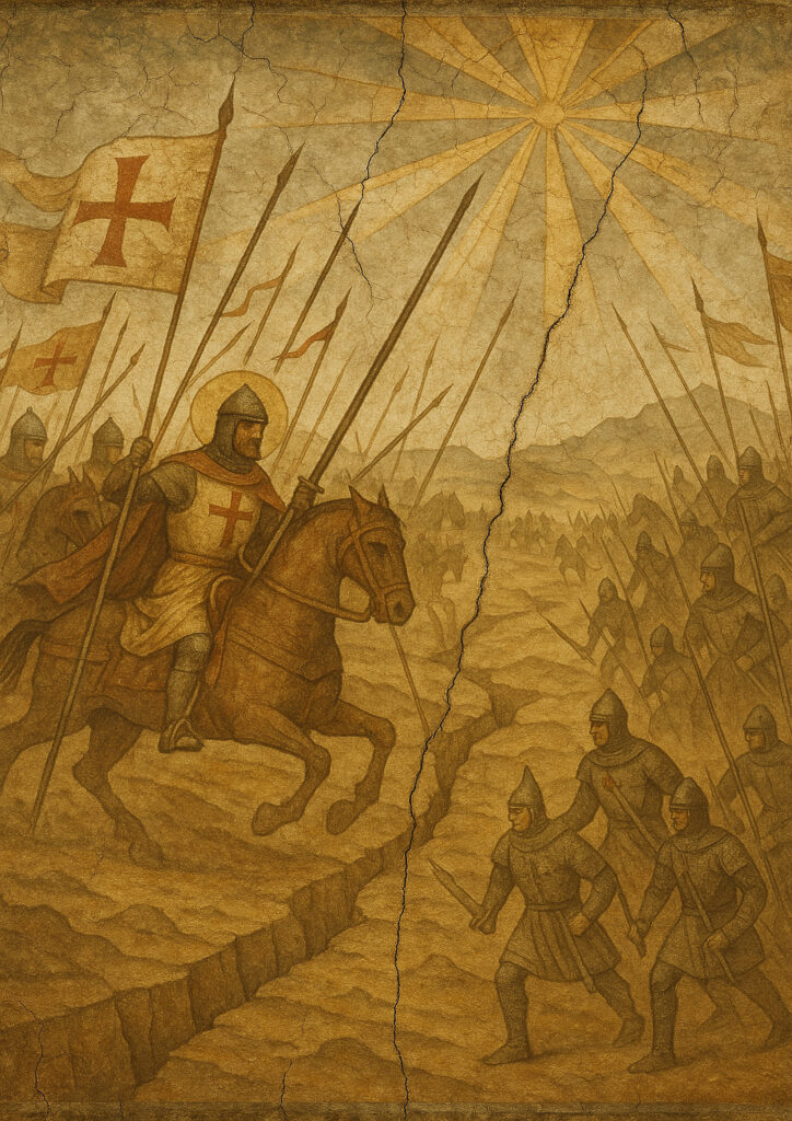 Medieval wall fresco art, antique hand-painted mural style, authentic historic texture and colors