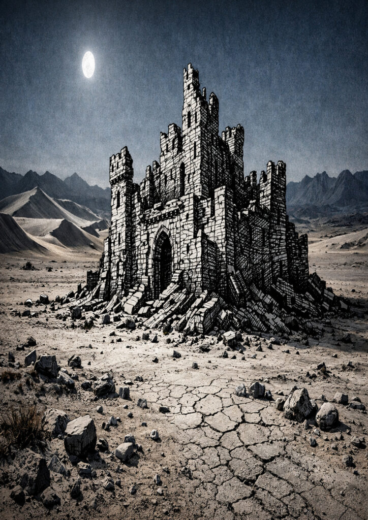 ruins landscape sketch illustration showing decay