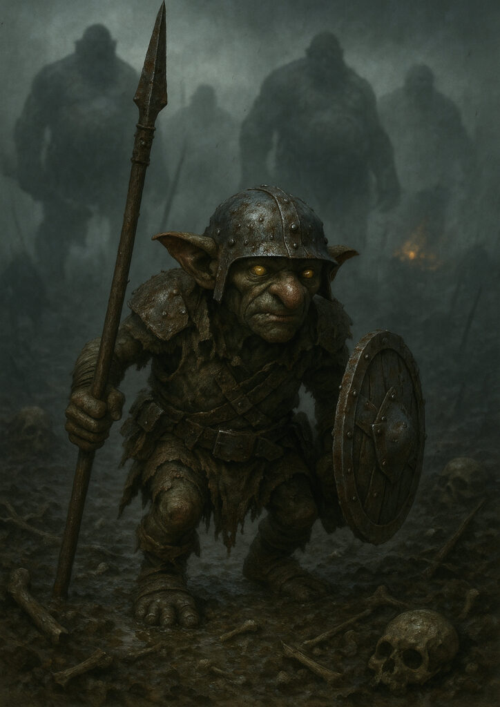 Epic warhammer inspired ogres battlefield scene