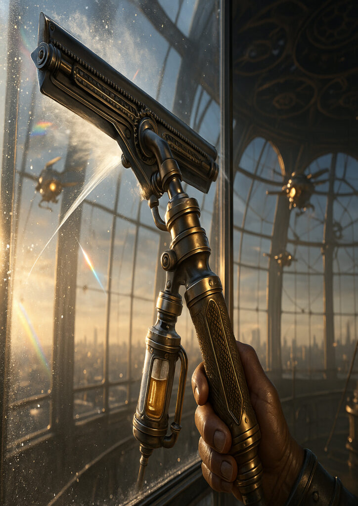 Steampunk illustration showing a household item converted into a detailed mechanical invention.