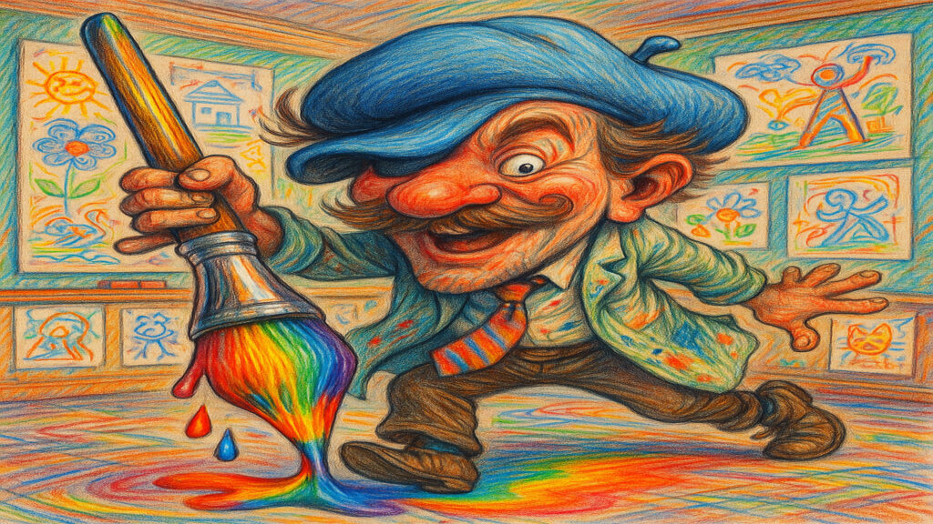 Lighthearted caricature artwork inspired by familiar real-life situations