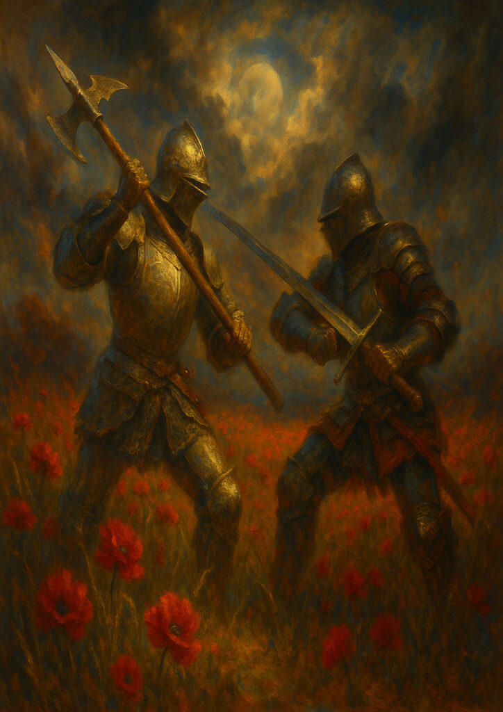 Fantasy knight in full plate armor, detailed medieval warrior illustration, epic knight fantasy wall art, high resolution printable