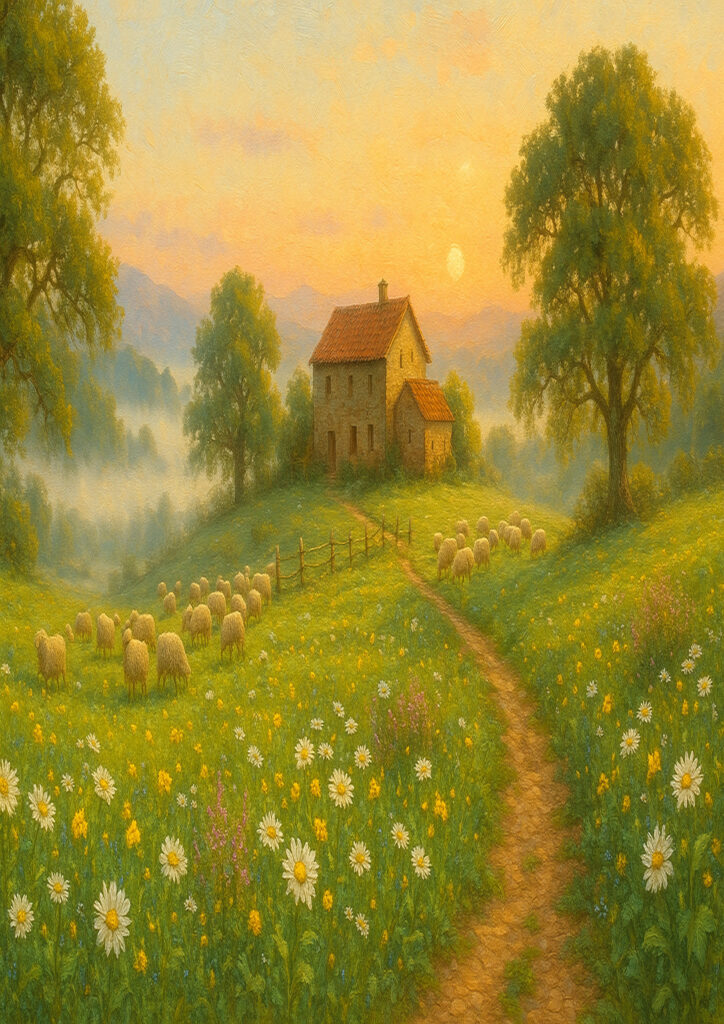 summer countryside landscape with golden fields and blue sky