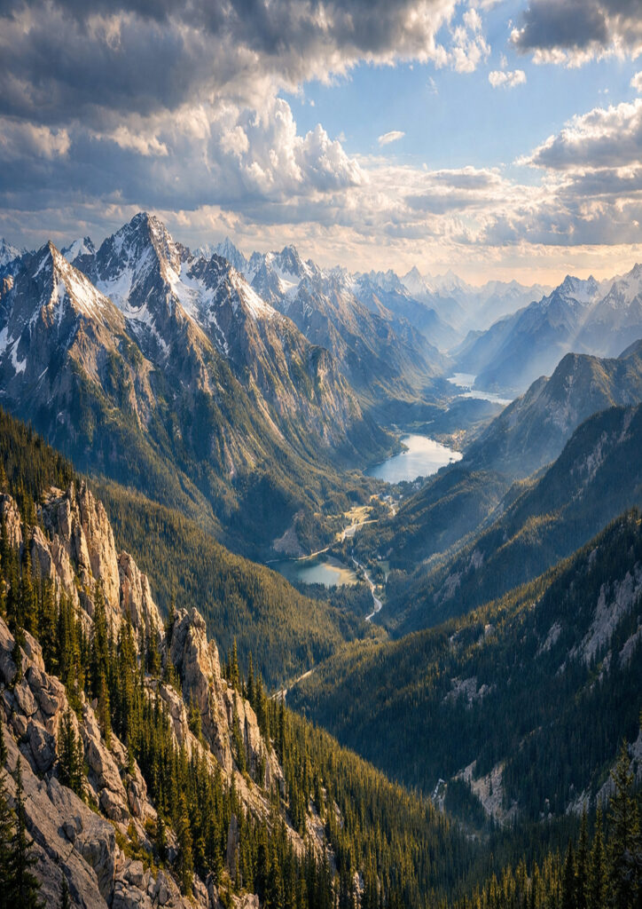 mountain landscape artwork with towering peaks