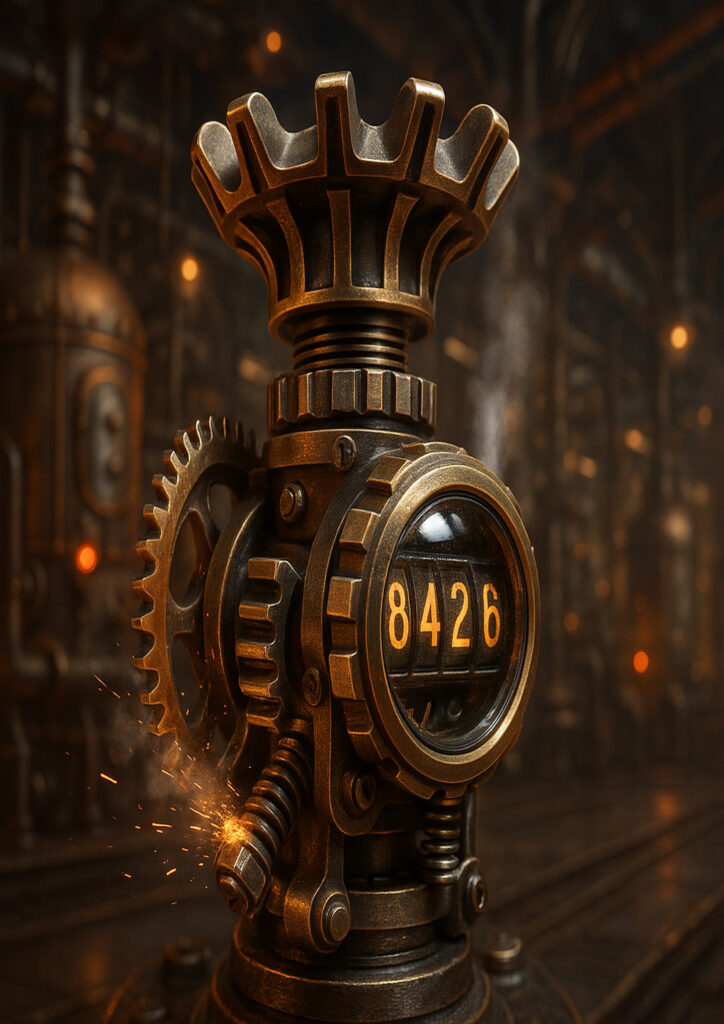 Steampunk illustration showing a household item converted into a detailed mechanical invention.